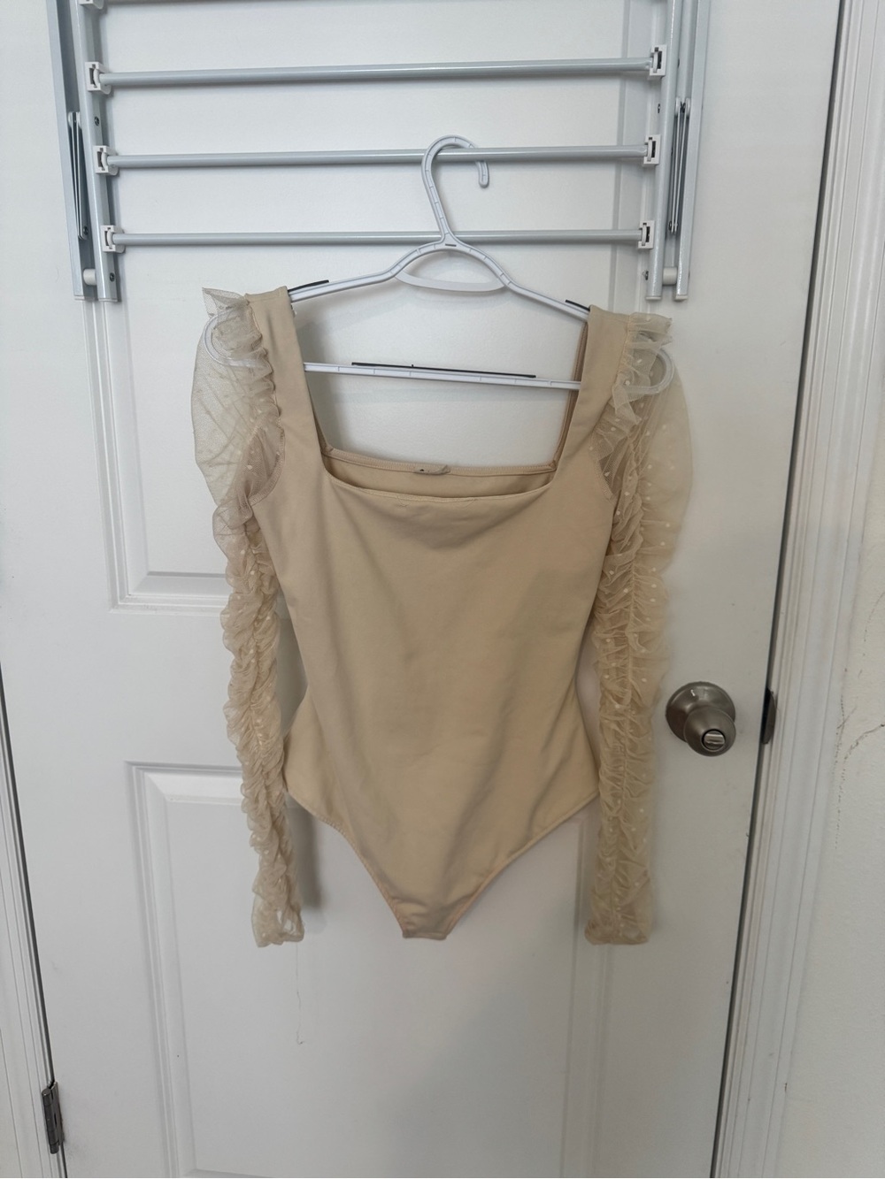 Free People Intimately Sheer Ruffle Sleeve Beige Bodysuit